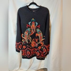 Laura Ashley Vintage Dark Knit Sweater With Floral Embroidery